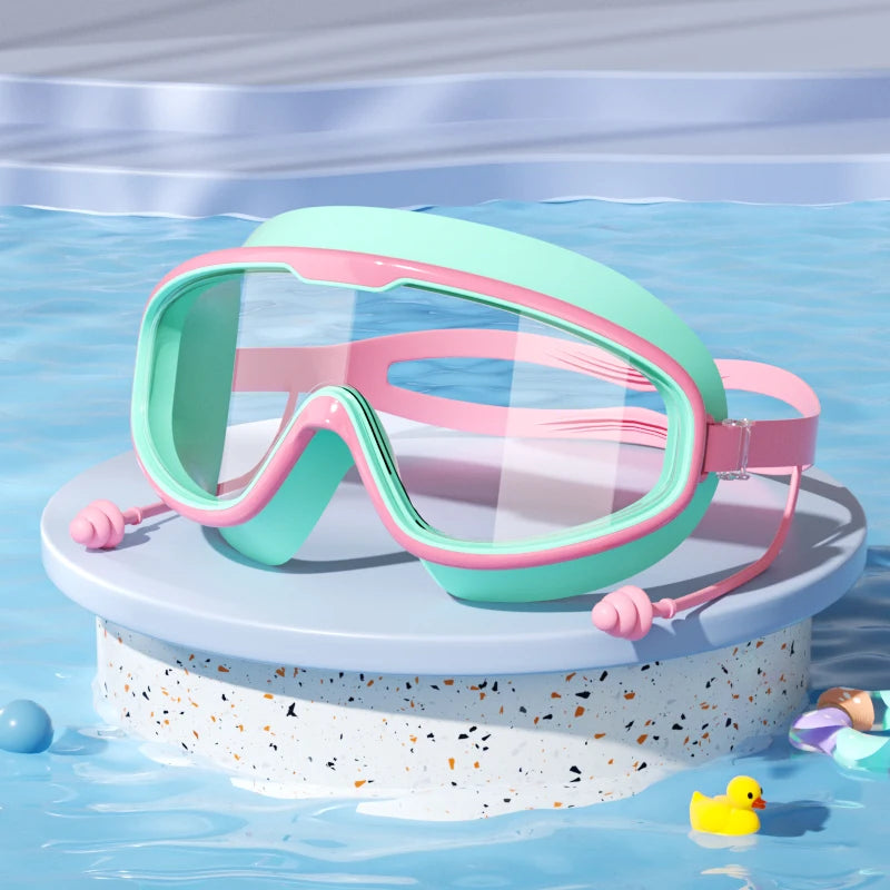 Kids Swimming Goggles Big Frame HD View Anti-fog Waterproof Children's Swim Goggles Boys and Girls Multi-color to Choose