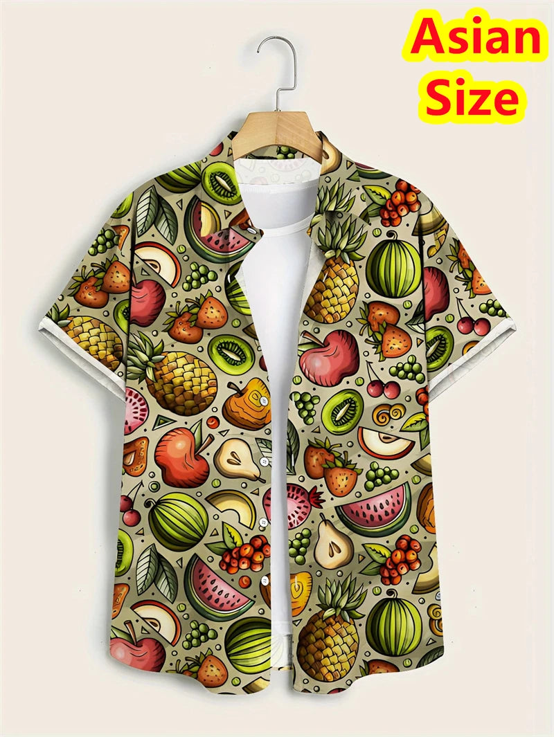 Hawaiian Men's Shirt Abstract Banana Pineapple 3D Printing Tee 2025 Funny Fruit Summer Blouse Lapel Short Sleeves Shirts Tops