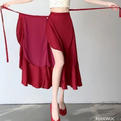 Wrap Up Chic Korea Clothes Women Cute Girls Floral Robe Holiday Beach Date High Waist Retro Vintage One-Piece Lace-Up Skirts
