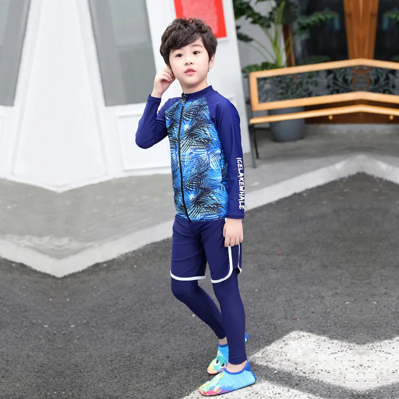 Kids Swimsuit 3 Piece Long Sleeve Rashguard Shirt and Bathing Shorts Leggings Swimwear Sun UV Protection Rash Guards Full Body