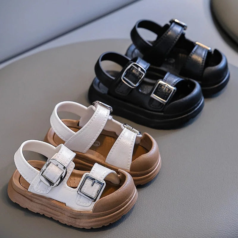 Fashion Solid Korean Kid Sandals Summer New Versatile Anti Slip Soft Bottom Girl Boy Beach Sandal Kindergarten Anti Kick Sandals