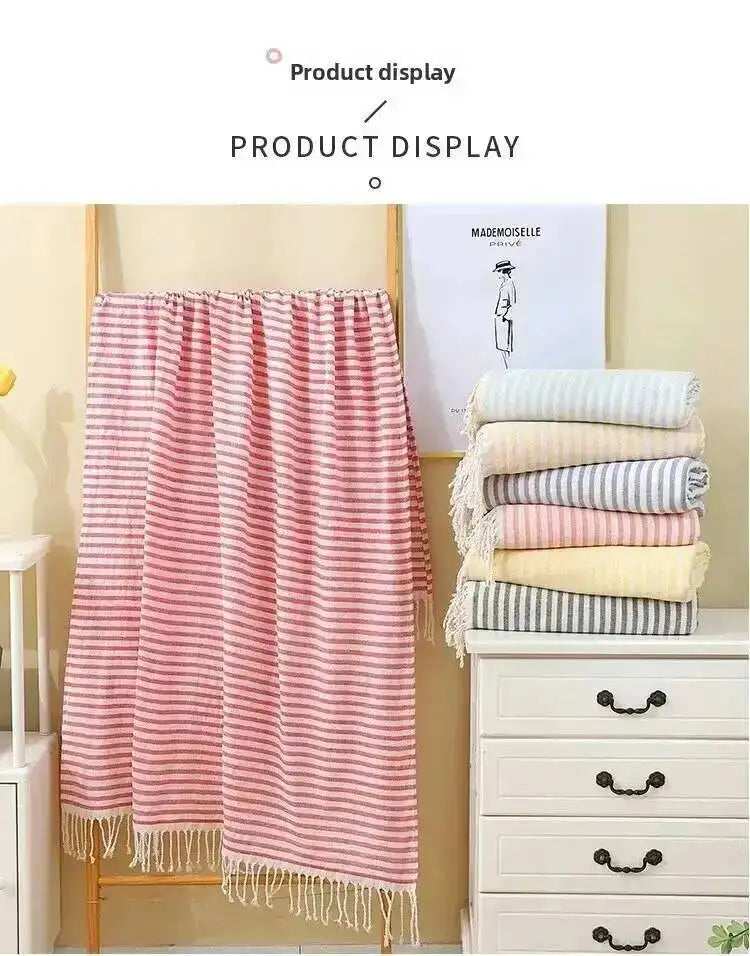 100x180CM Cotton Turkish Beach Towel Sauna Spa Gym Sports Fitness Fringed Bath Towel Shawl Scarf Sang Travel Blanket