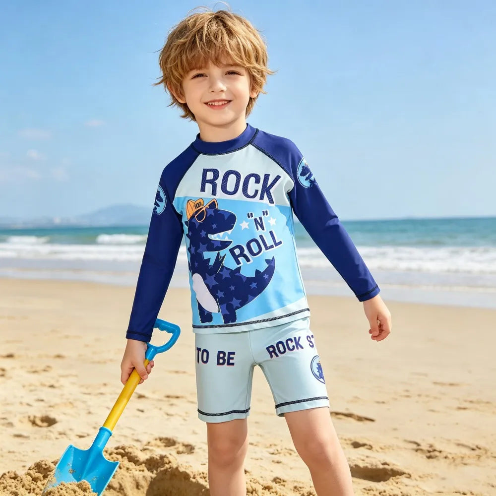 Children Surfing Suit Boys 2 to 3 4 5 6 7 8 9 10 11 Years Kids Swimming Suits Girls Spf 50+ Long Sleeves Stripe Swim Tops+Trunks