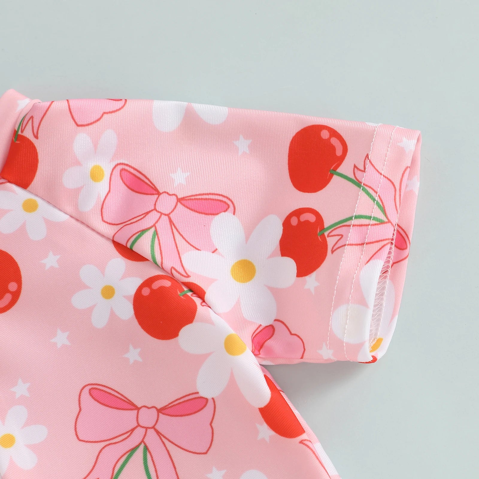 Summer Toddler Baby Girl Short Sleeve Swimwear Bathing Suit Infant Rash Guard Swimsuit Kids Cherry/Bow Print Zipper Beachwear