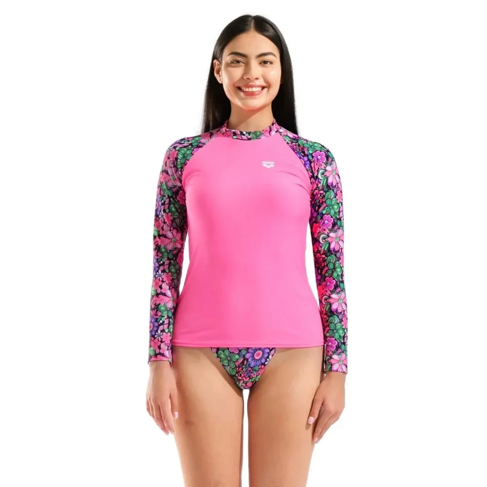 Women Rash Guard Fashion High-Elastic T Shirt Long Sleeve Surfing Swimsuit Top Water Sports Fitness Lycra Quick-Drying UPF 50+