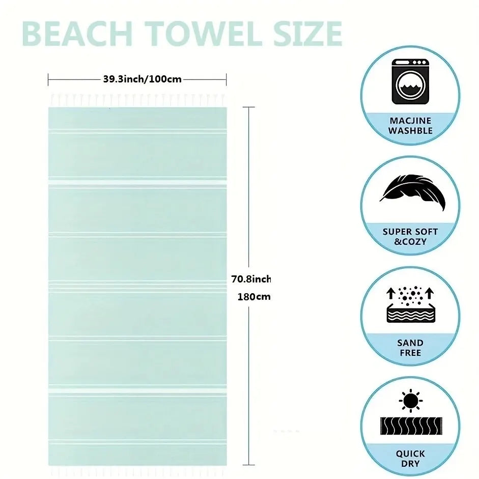100X180cm Turkish Beach Towel Oversized Sand Free Tassel Quick Dry Swim Extra Large Light Travel for Adults Gifts Accessories ﻿