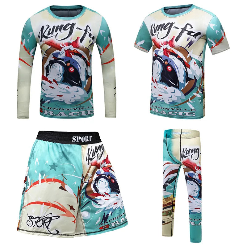 New Kids 4/pcs Sets Rashguard Jiu Jitsu MMA T-shirt+Pant For Children Muay Thai Shorts BJJ Tight Sportsuit MMA Boxing Fightwear