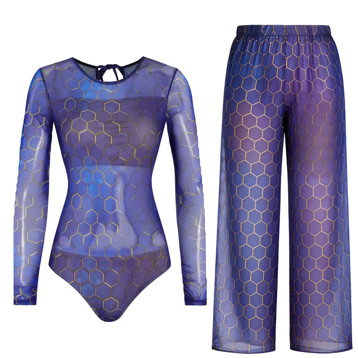 Women's Long Sleeve Swimwear Sunscreen One Piece Swimsuit High Elastic Thickened Mesh Loose Pants SPF35+ New Fitness Beachwear