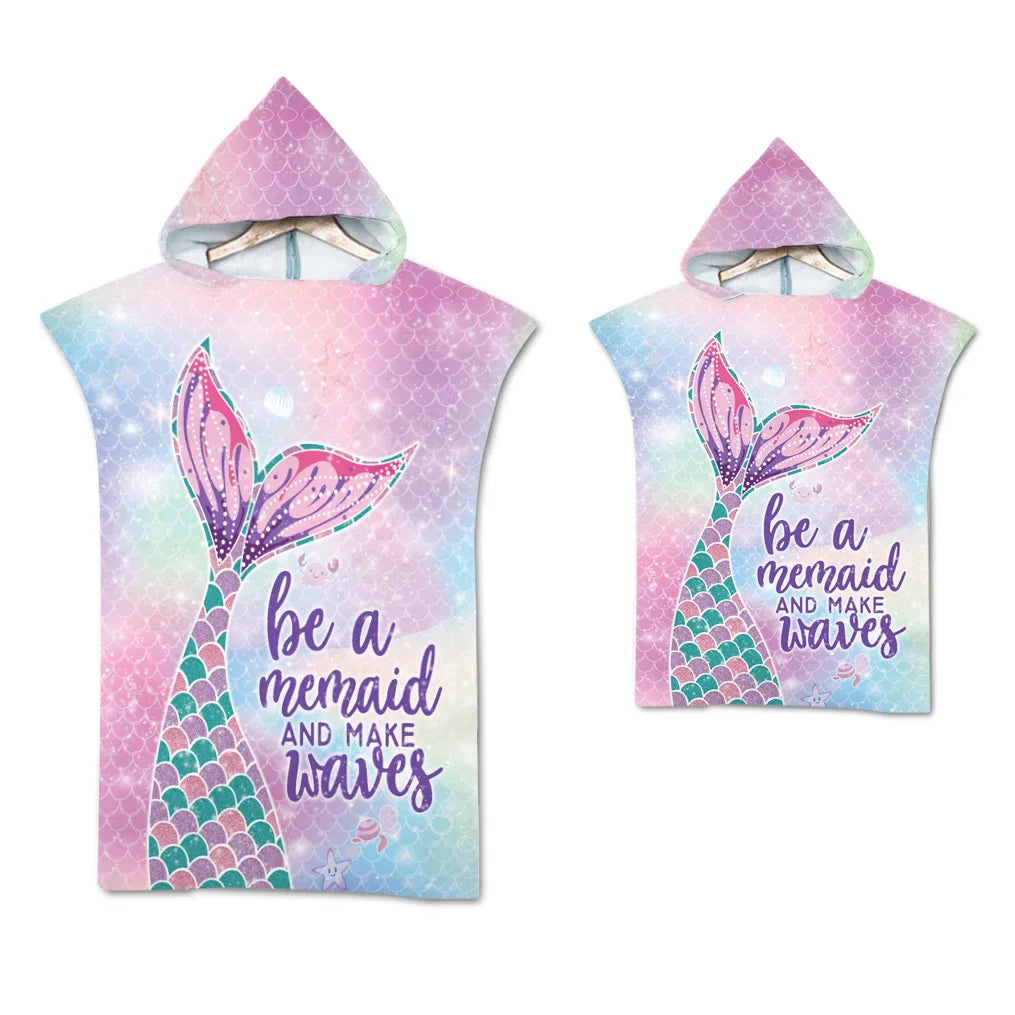 Adult Kids Beach Towel Quick Dry Hooded Cloak Children Women Large Bath Towels Sand Free Poncho Bathrobe For Summer Swim Surf