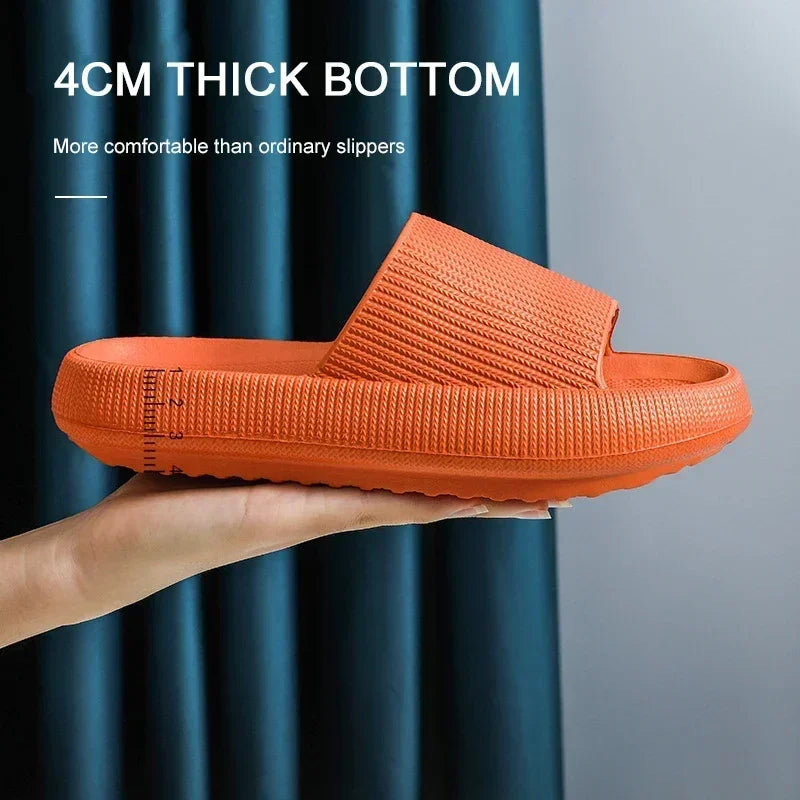 EVA Beach Slippers Thick Sole 4cm Cloud-Like Comfort Home Use Couple Height Increasing Indoor Solid Color Summer Sandals