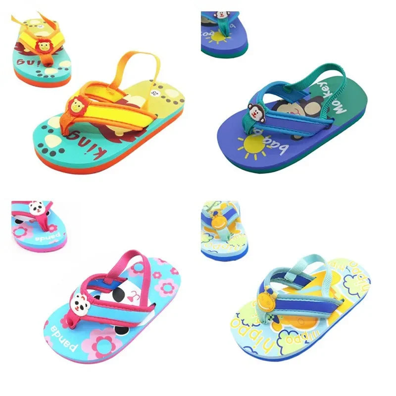 2026 Summer Children Cute Cartoon Animal Slippers Beach Shoes Kids Flip Flops Elastic Band Anti-slip Sandals Boys Girls Slippers