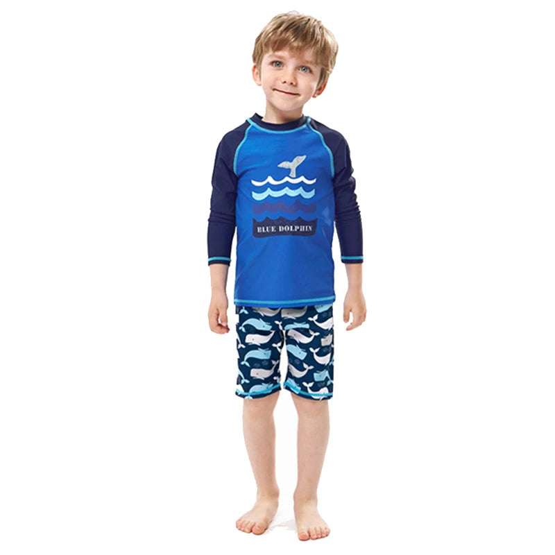 2025 Boys Swim Wear Two Pieces Set 3 to 4 5 6 7 8 9 10 11 12 Years Toddler Shark Print Infantil Long Sleeve Kids Swimming Suits
