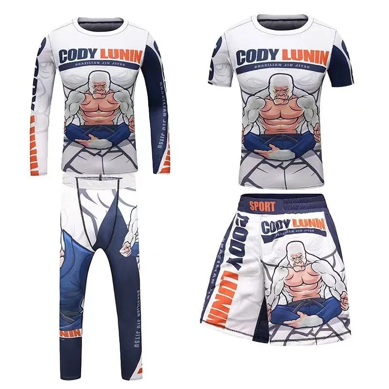 New Kids 4/pcs Sets Rashguard Jiu Jitsu MMA T-shirt+Pant For Children Muay Thai Shorts BJJ Tight Sportsuit MMA Boxing Fightwear