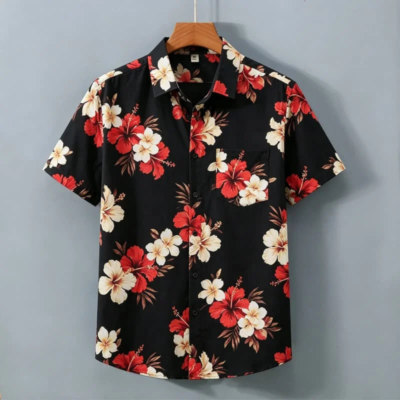 Men's Fresh Floral Vacation shirt, Short Sleeved Shirt With pockets, Suitable For Casual Street Wear In Summer