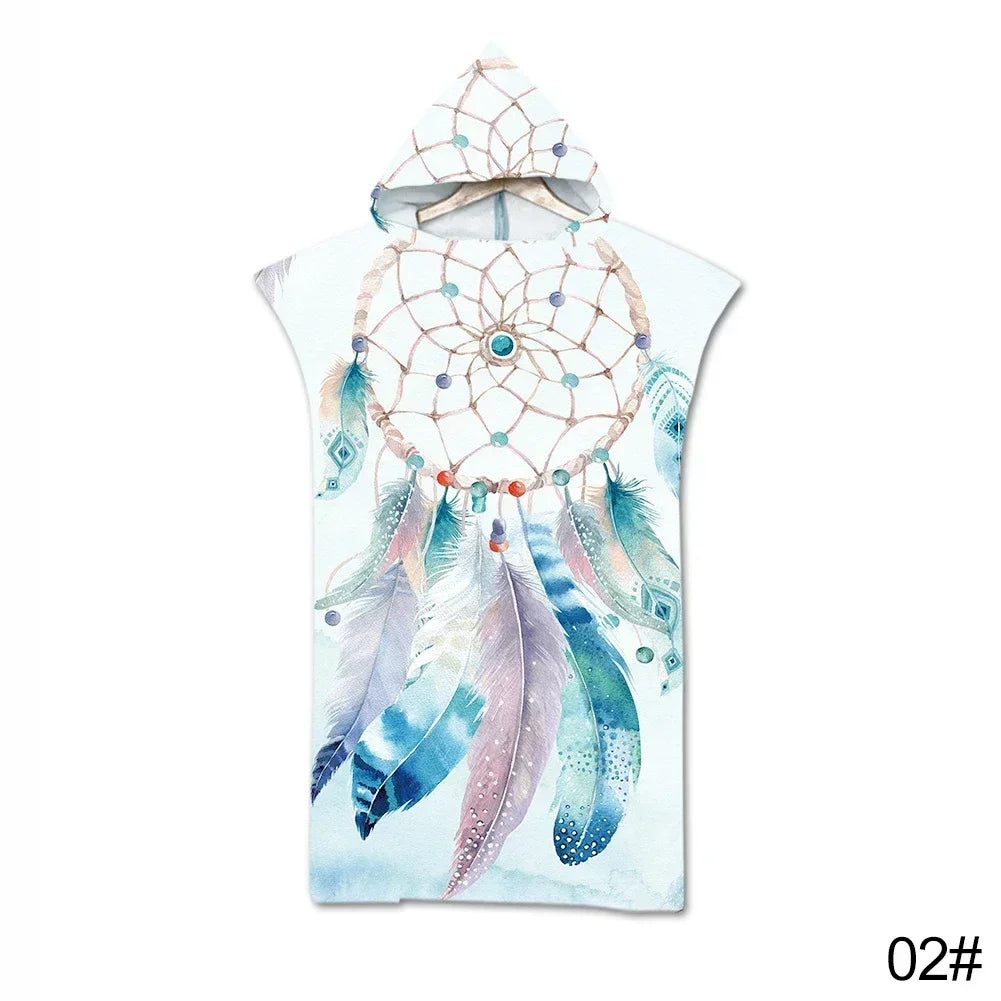 Printed Hooded Beach Towel For Adults Child Quick Dry Swimming Pool Poncho Bath Towel With Cloak Bathrobe Swimming Towels