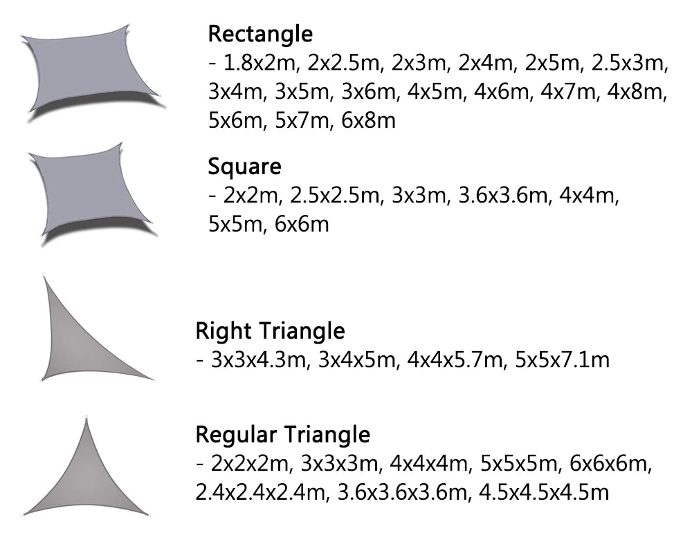 420D Waterproof Square Rectangular Shade sail, Outdoor Garden Swimming Pool Awning, Camping Hiking Sun shelter