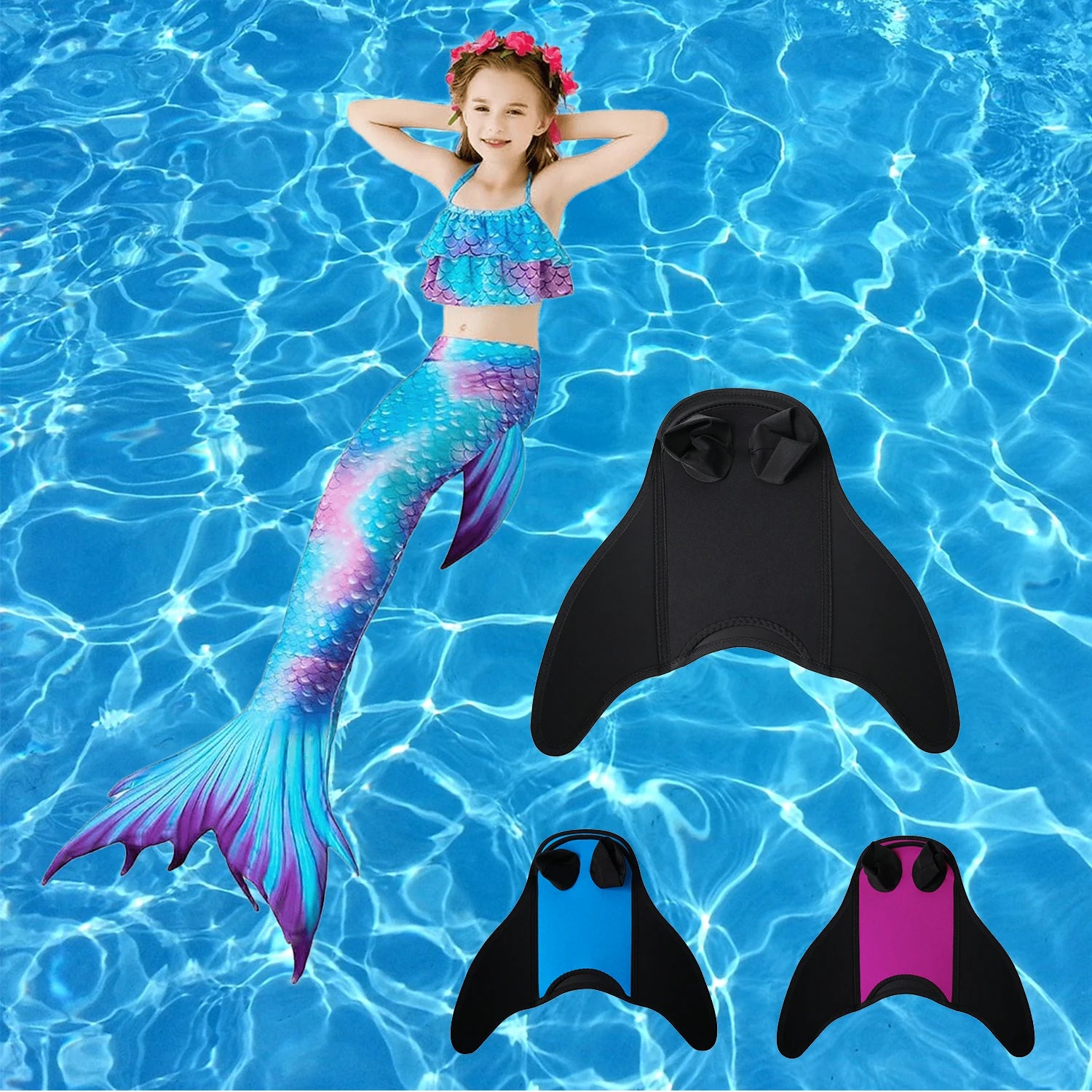 Mermaid Monofin, Swim Fin for Kids Mermaid Tail Girl Snorkel Fins Swim Flippers Full Foot Water Sports Enthusiasts Diving Fins