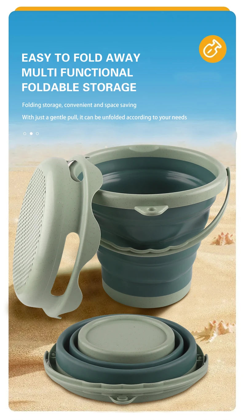 4 in 1 new style 4 Piece Beach Toy Set Collapsible Bucket, Shovel and RakeEasy to carry and catch the sea bucket toys.2025