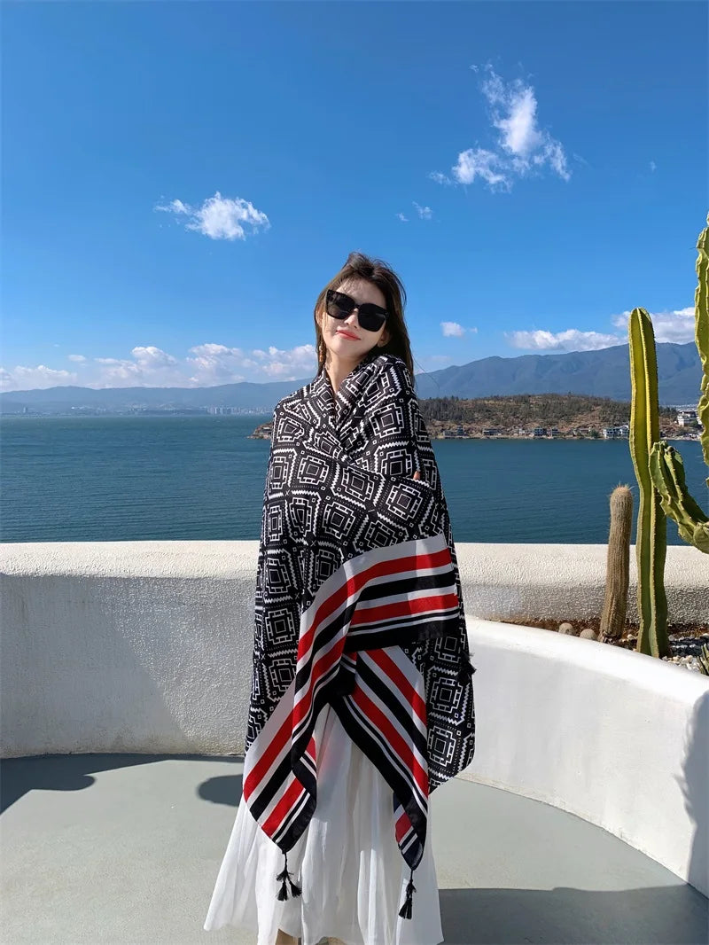 Fashions 90x180cm Twill Cotton Pareo Beach Cover-Ups Women Large Beach Dress Bikini Bathing Swimwear Cover Up Sarong Wrap Scarf