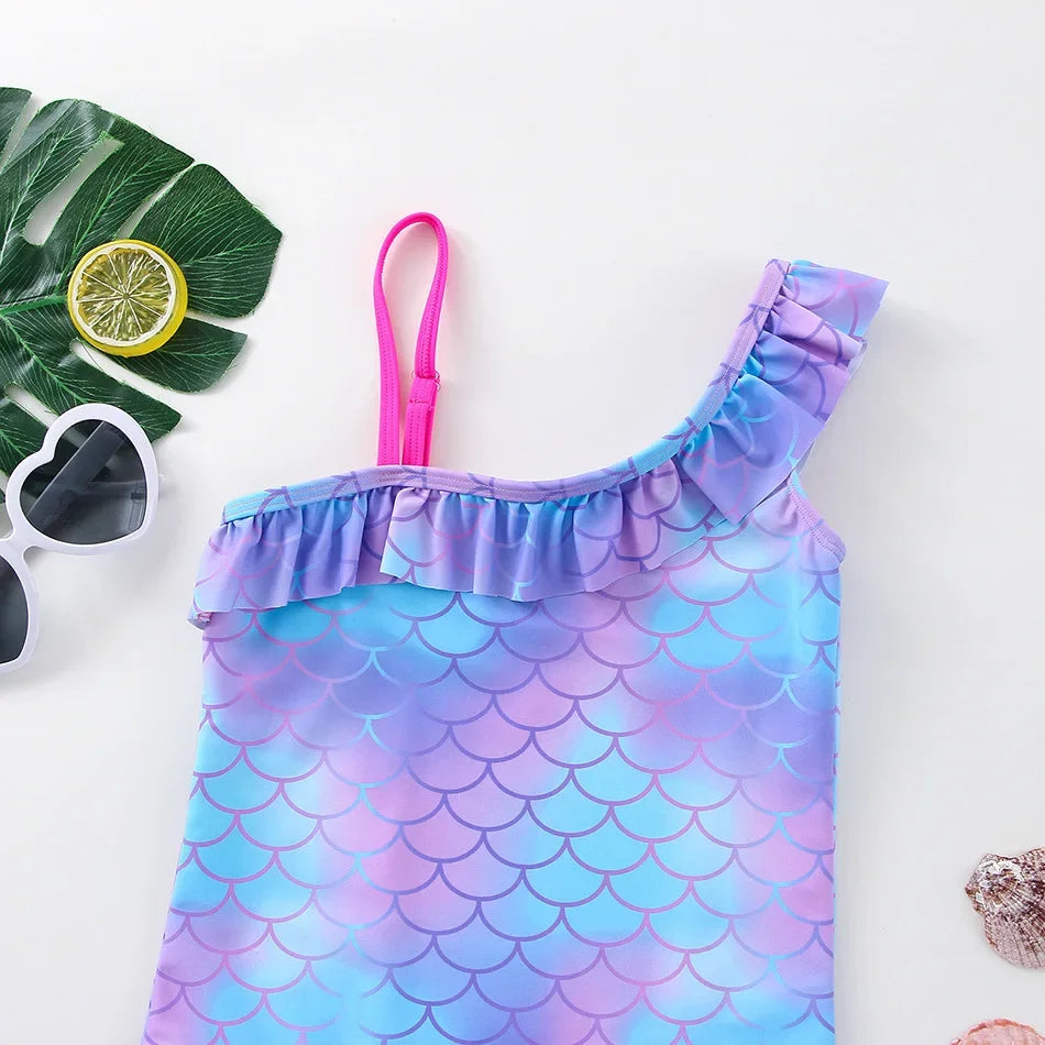 Girls Swimsuit One-Piece Mermaid Fish Scale Unicorn Children's Swimwear Girls Beachwear 2 3 4 5 6 7 8 Years