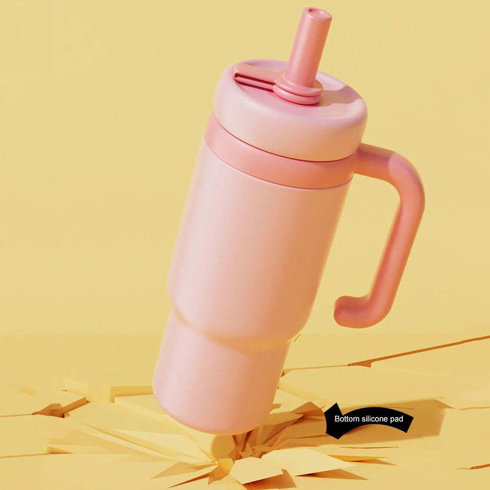 710ML Stainless Steel Whale Fountain Tumbler with Handle Leak Proof Whale Squirt Drinking Cup Water Bottle with Straw Creative G