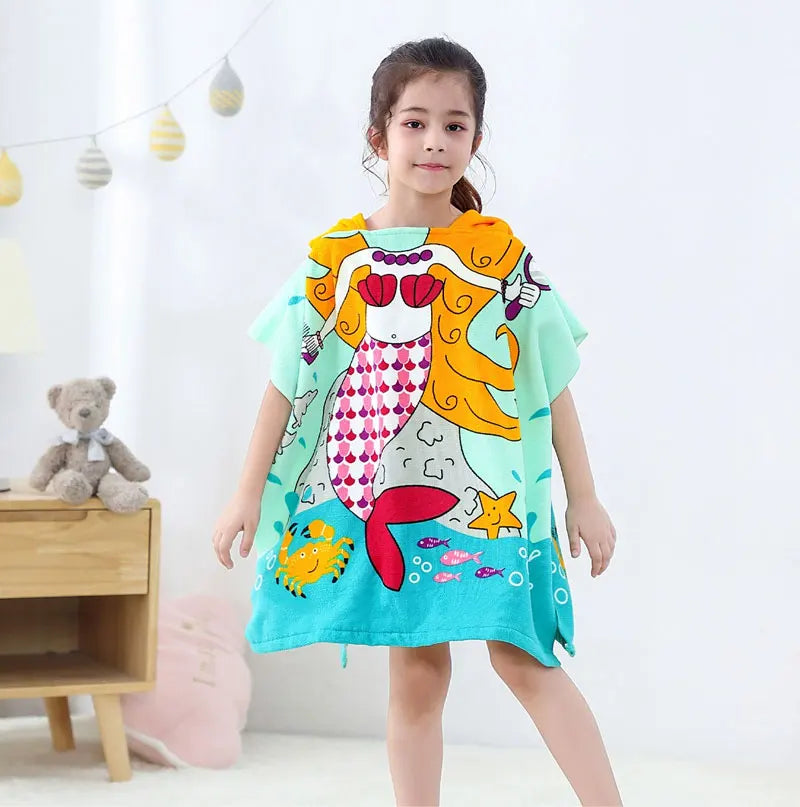 Baby Cartoon Printing Bathrobe Girls Unicorn Beach Towel Boy Shark Dinosaur Bath Towel Kids Hooded Cape Towel Children Bath Item