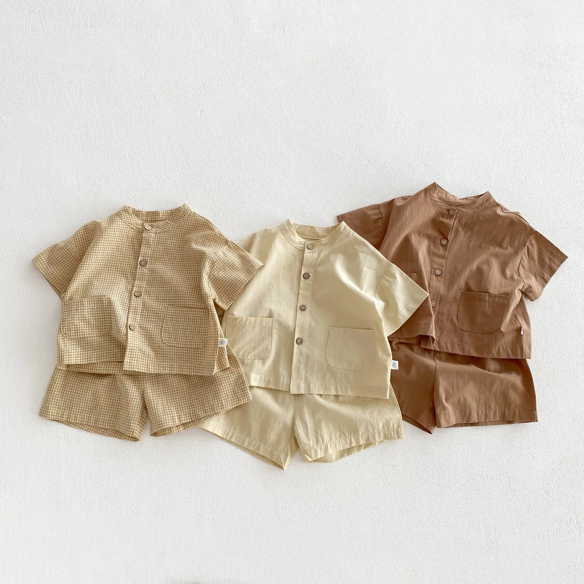 2pcs Summer Thin Short Sleeve T-shirt and Shorts Set Small Stand Collar Cool Toddler Boys Baby Girls Casual Beach Suits