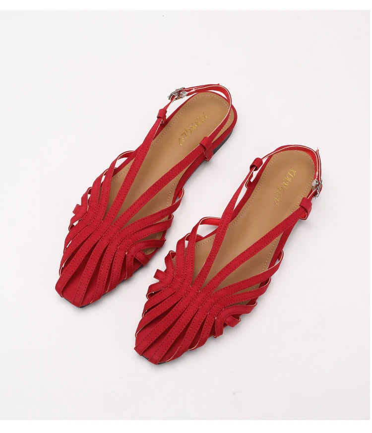 ZAROY Narrow Band Women Flat Sandals Large Size Designer Brand Banquet Wedding Shoes Summer Hollow Beach Gladiator Sandalias