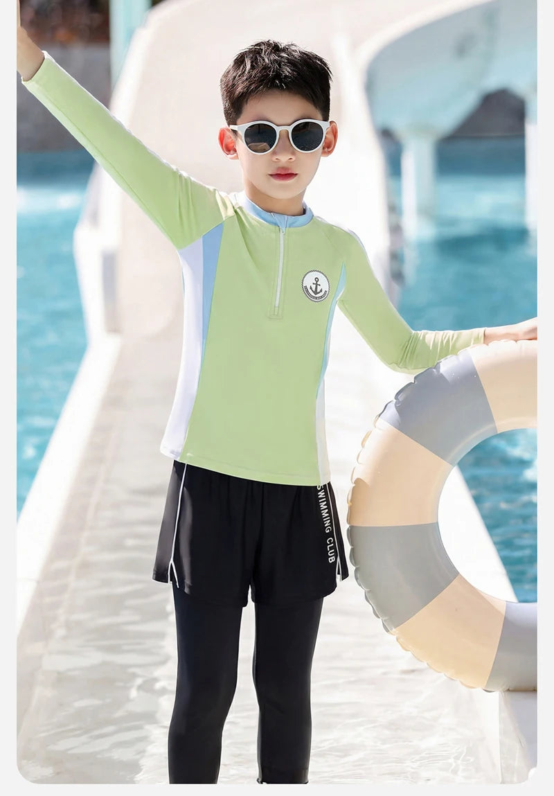 Full Body Boys Swimwear Sun Protection Kids Swimsuit Two Piece Children Long Sleeve Bathing Suit Summer Swimming Pool Clothes