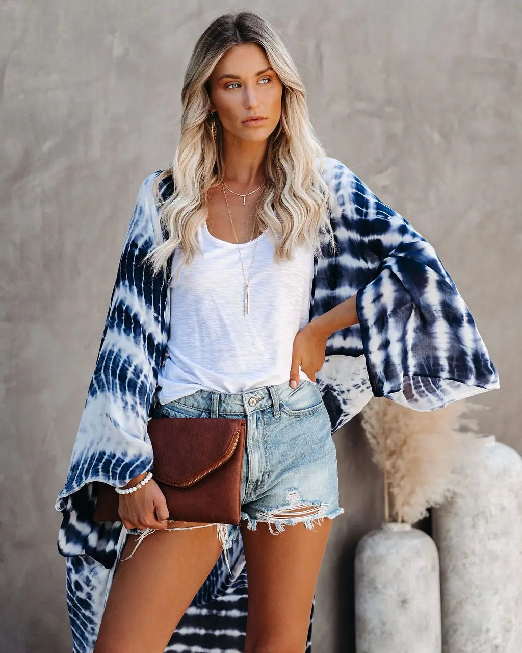 Women's Boho Stripe Tie Dye Swimsuit Cover Up with Belt Tunic Sarong Cardigan Dress Bikini Cover-ups Beach Wear Kimono