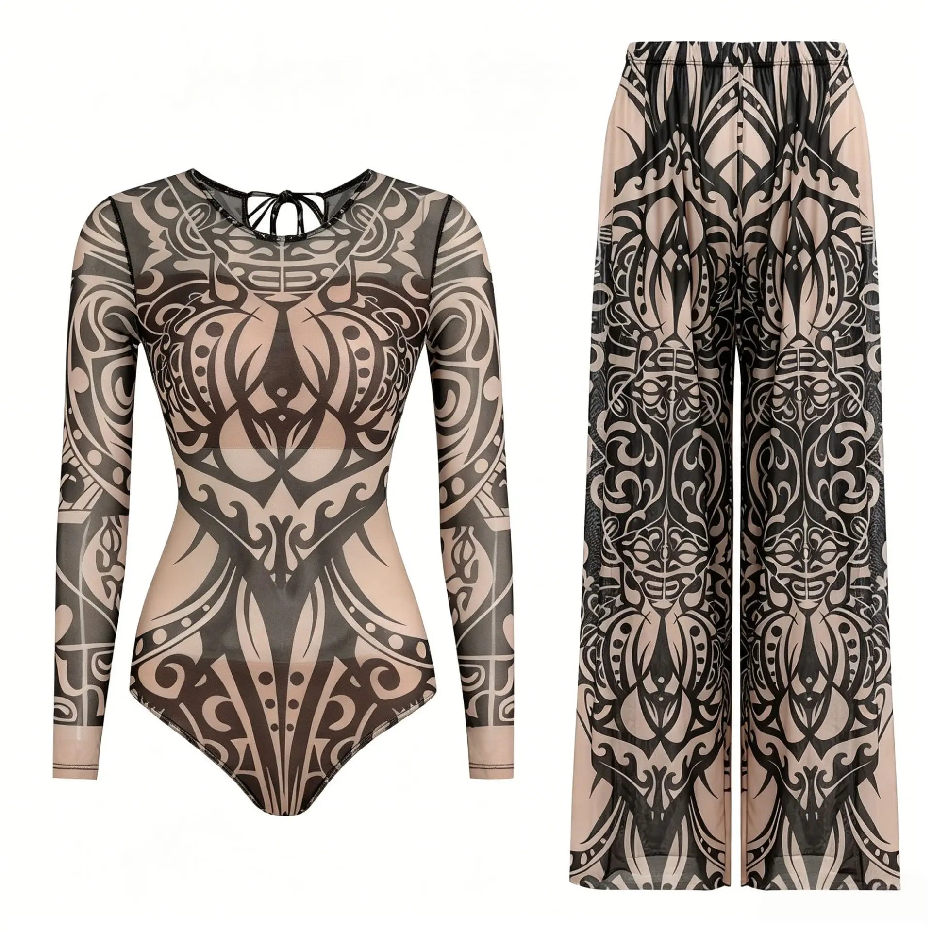 Women's Long Sleeve Swimwear Sunscreen One Piece Swimsuit High Elastic Thickened Mesh Loose Pants SPF35+ New Fitness Beachwear
