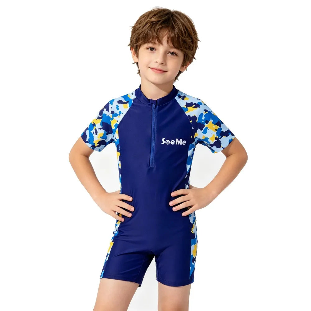 Girls Pink Sporty Striped One Piece Swimwear Summer Short Sleeve Zipper Rash Guard Kids Quick Dry Bathing Suit for Beach