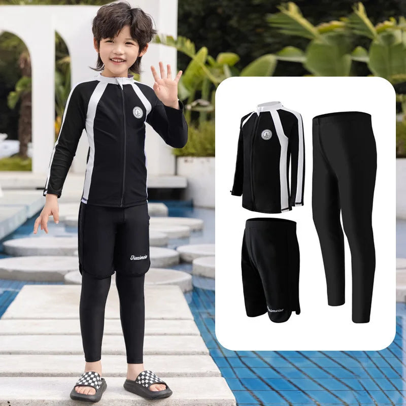 Little Boys/Girls Long Sleeve Rash Guard Swim Shirt+Trunks+Leggings Sun UV Protect Sunsuit for 1-10 Years Kids Toddler Swimsuit