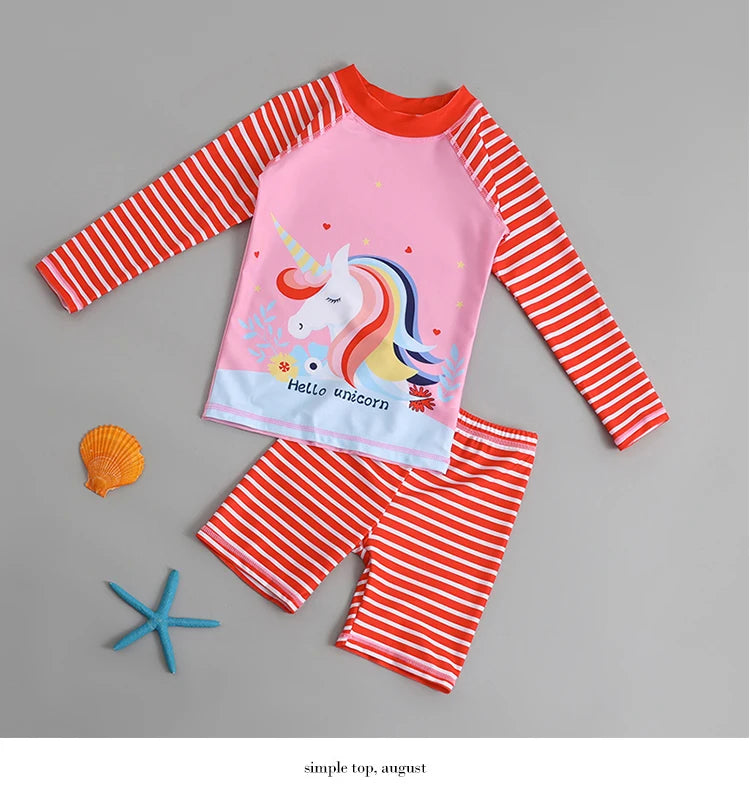 Boys Girls Cartoon Cute Swimwear Spring Summer Beach Clothing Set Sun Protection Long Sleeve Swimming Suits Kids Bathing Suit