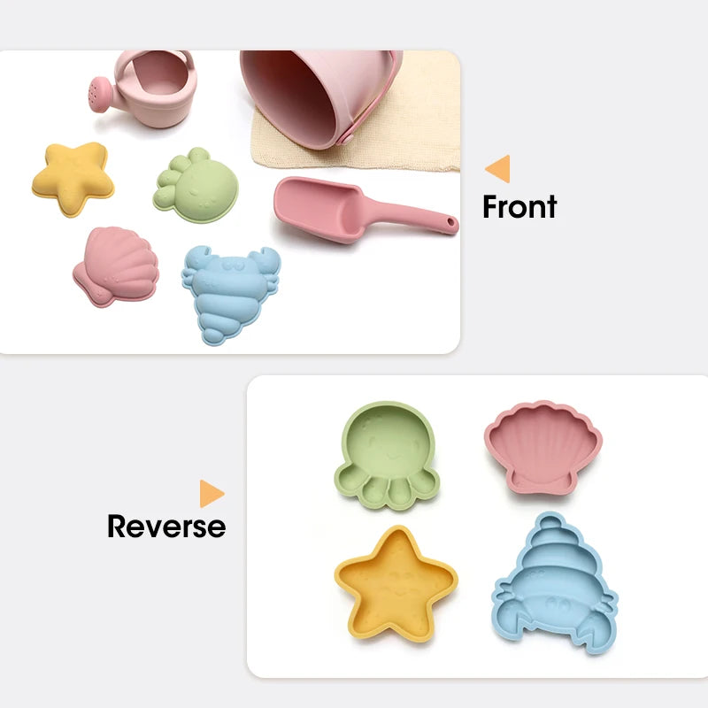 Kids Beach Bucket Set with Silicone Molds (Sea Star, Shell, Crab) | Sand Castle Toys for Outdoor & Sensory Play