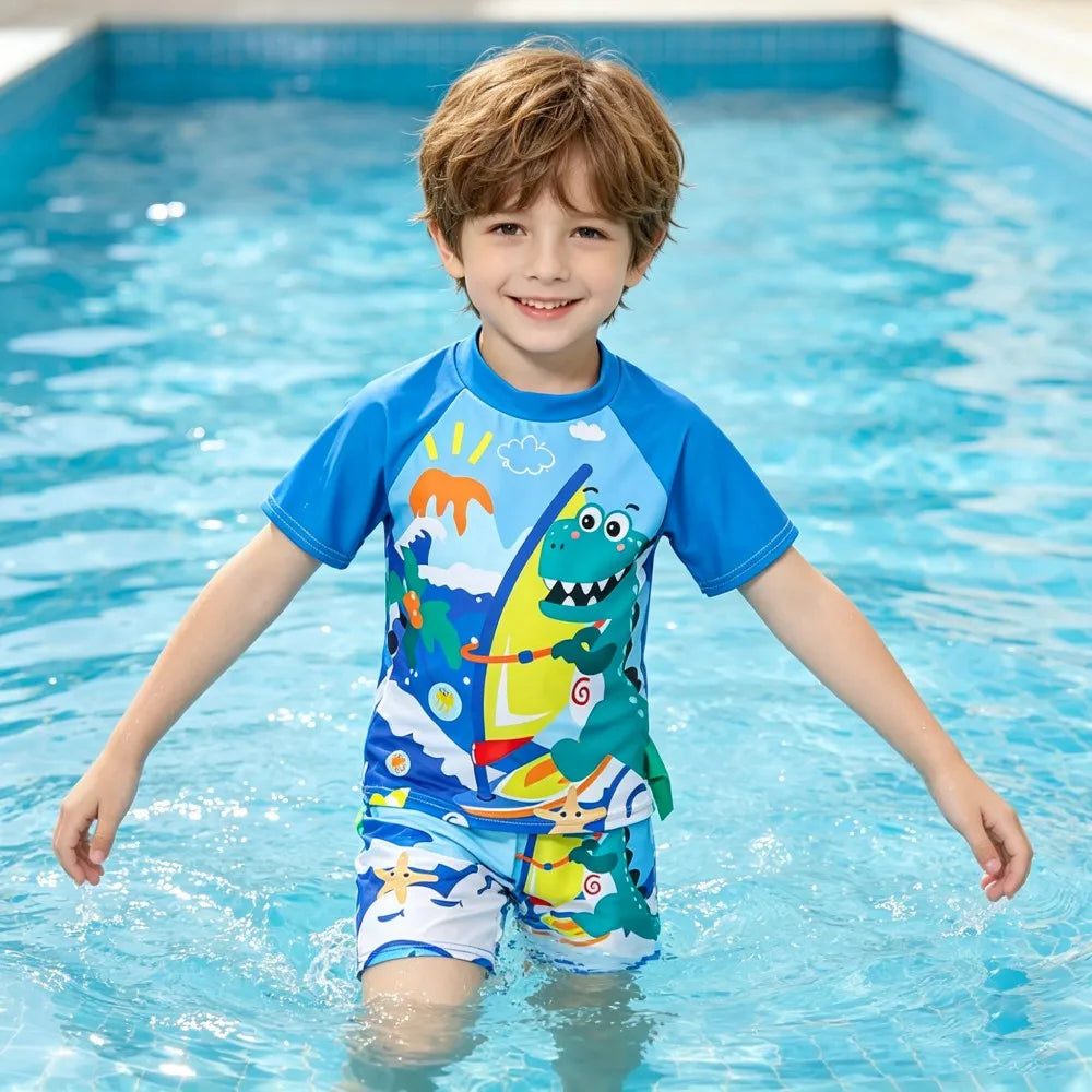 Boys Swimsuits Kids Toddler 3 to 4 5 6 7 8 9 10 11 12 Years Funny Boy Swimwear 3 Piece Short Summer Swimming Suit UV Protection