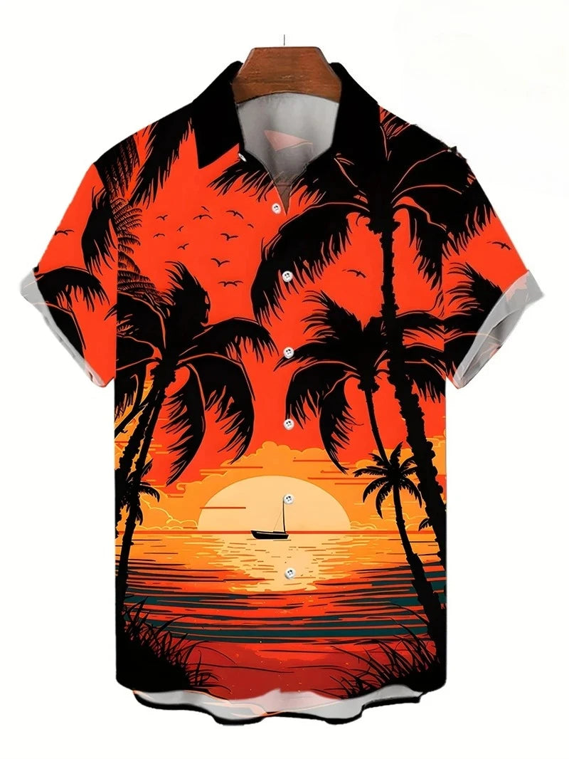Floral Shirts Men's Hawaii Holiday Party Blouse 2025 Lapel Beach Shirt Flower Camisas Short-sleeved Womens Clothes