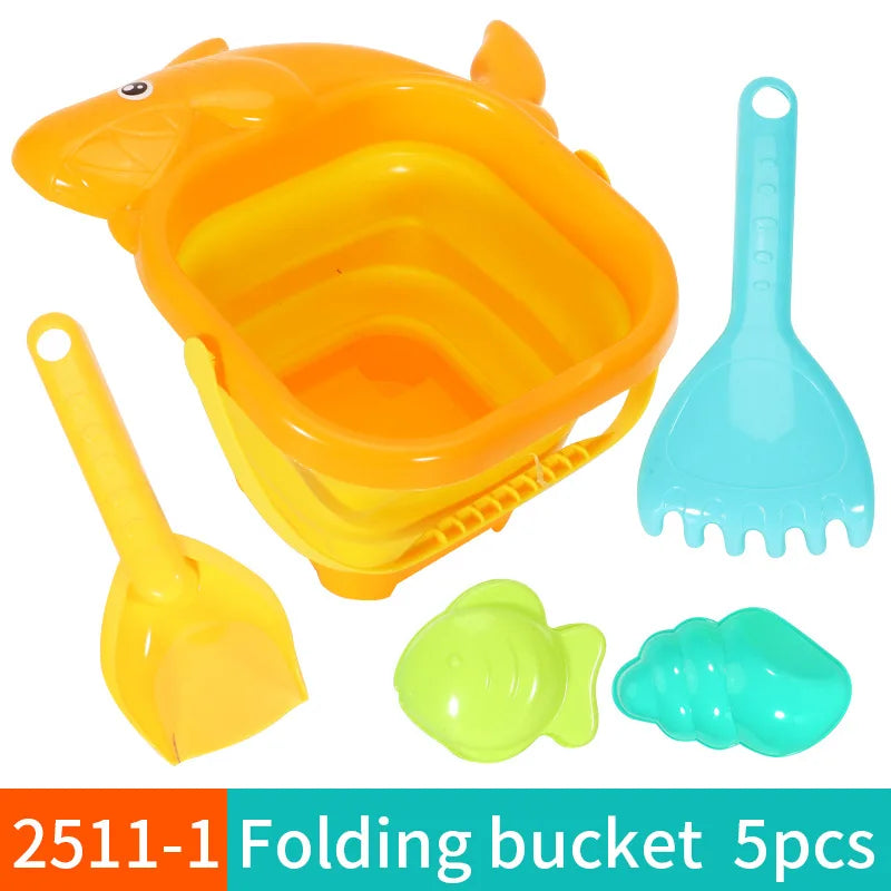 Beach Toys for Kids Sand Toys Set for Toddlers Sandbox Toys with Collapsible Bucket Shovel Rake Set Sand Molds Summer Outdoor