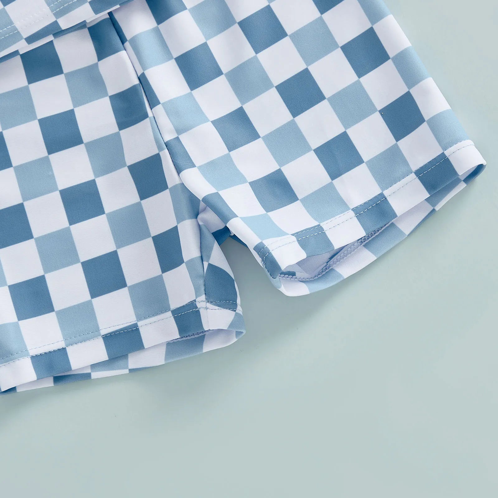 1-4T Toddler Boy Swimsuit Set Checkered Long Sleeve Rash Guard Swim Tops Swim Shorts and Sun Hat 3 Piece Outfit