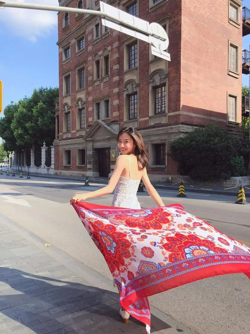 Fashions 90x180cm Twill Cotton Pareo Beach Cover-Ups Women Large Beach Dress Bikini Bathing Swimwear Cover Up Sarong Wrap Scarf