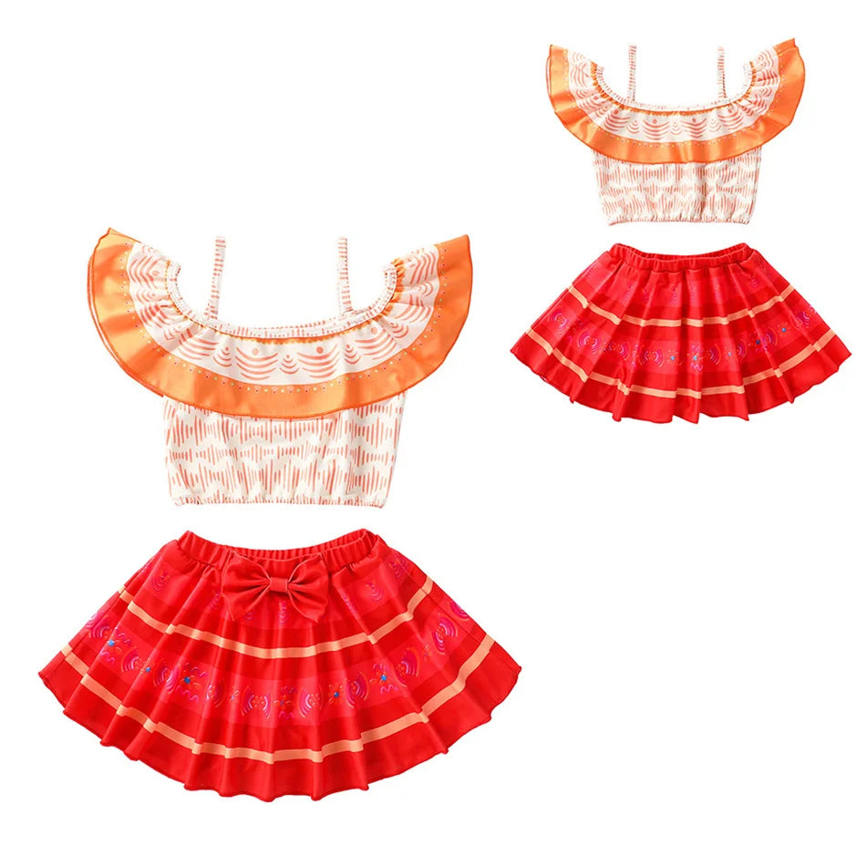 Encanto Cosplay Mirabel Isabela 2Pcs Tops Skirt Set Girls Dolores Luisa Pepa Bikini Swimwear Children Print Beachwear Costumes