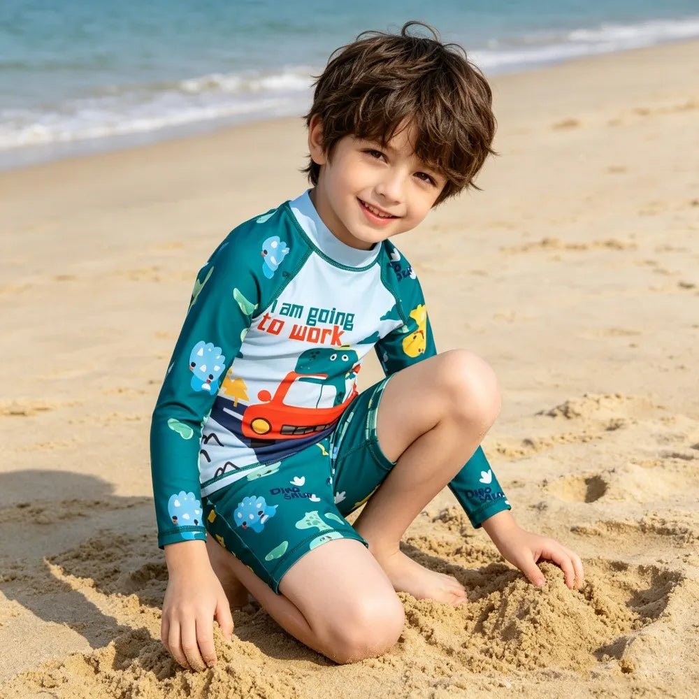 Children Surfing Suit Boys 2 to 3 4 5 6 7 8 9 10 11 Years Kids Swimming Suits Girls Spf 50+ Long Sleeves Stripe Swim Tops+Trunks