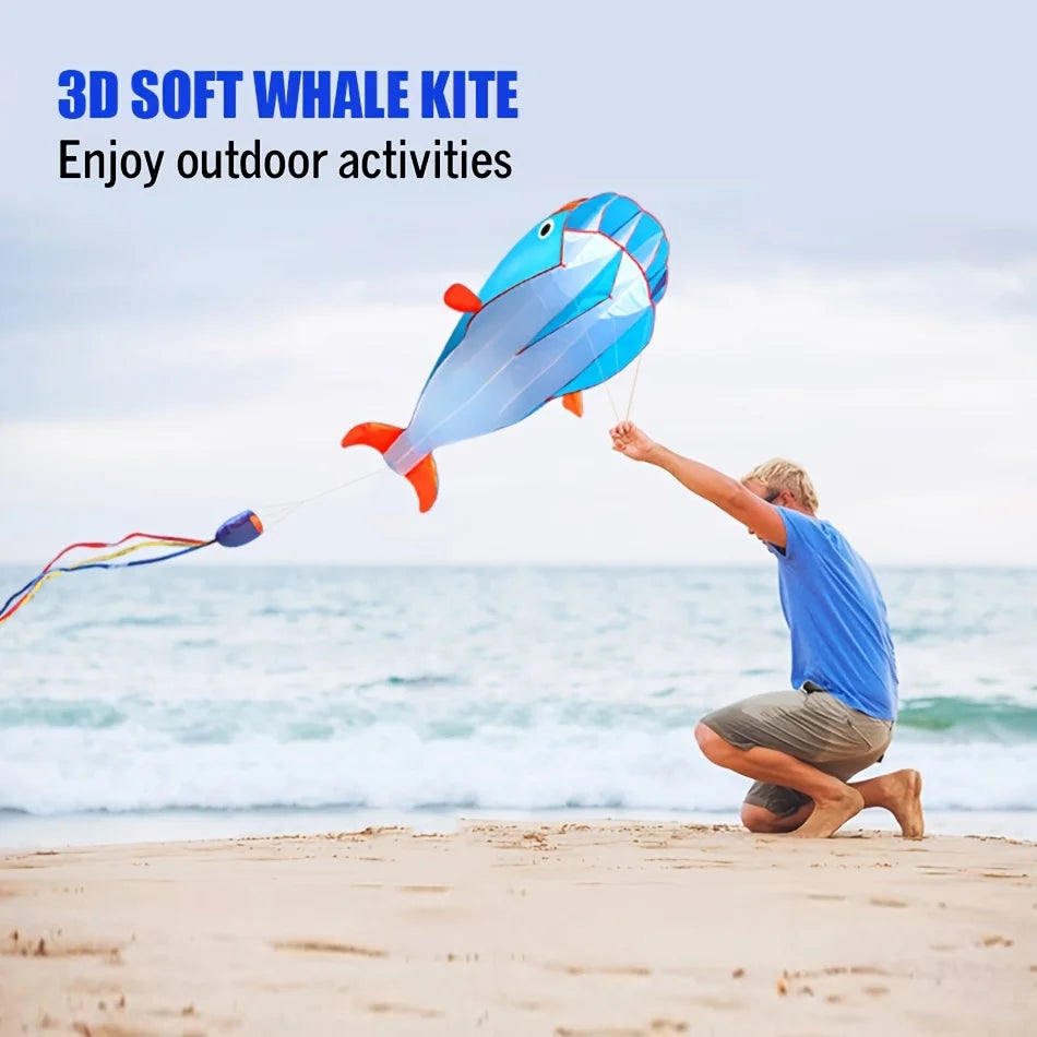Soft Whale Kite Large Animal Beach Kite Outdoor Entertainment Game Easy To Fly Anti Tear, Comes with Handle Cable Storage Bag