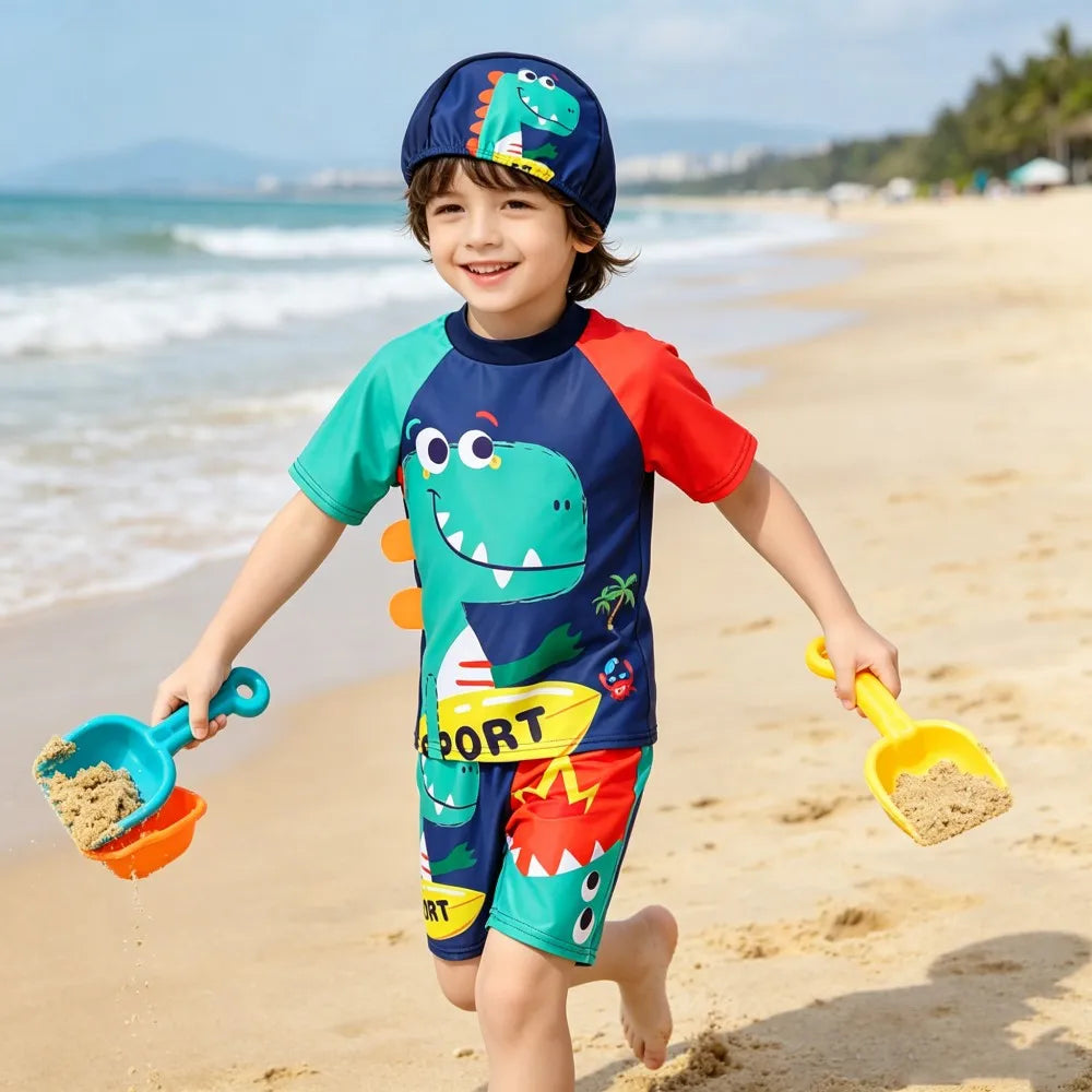 Boys Swimsuits Kids Toddler 3 to 4 5 6 7 8 9 10 11 12 Years Funny Boy Swimwear 3 Piece Short Summer Swimming Suit UV Protection