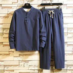 (Shirt + trousers) 2026 autumn fashion men shirt spring Man Cotton and linen shirts long sleeve men's casual shirts men M to 5XL
