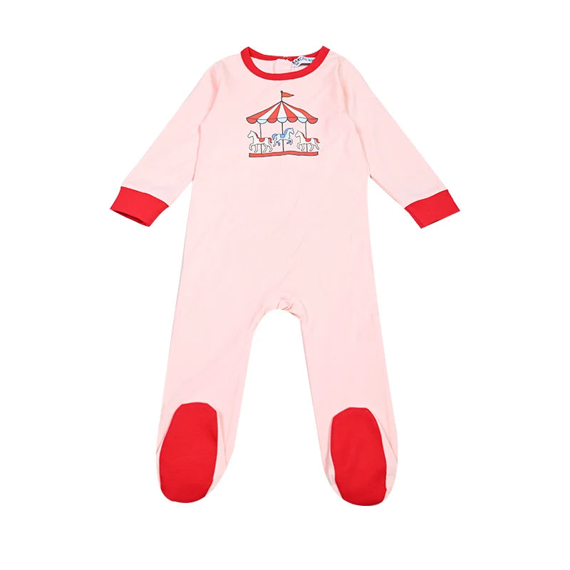 Summer Family Matching Set Long Sleeve Pajamas Brother and Sister Matching Pink and Blue Carousel Soft Print Sibling Clothes