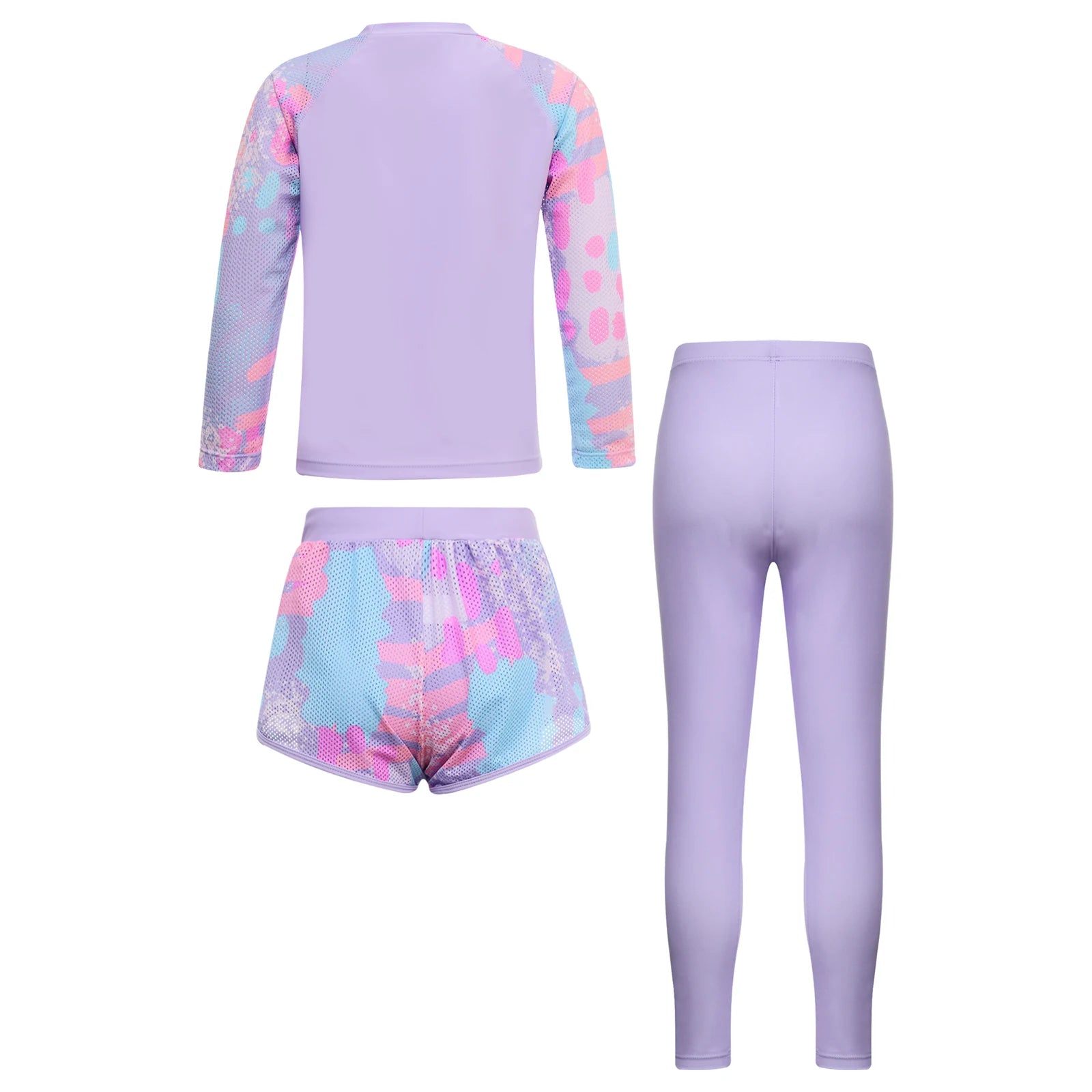 Kids Girls Swimsuit Rash Guard 3Pcs Sunsuit Outfit Long Sleeve Floral Tops Shorts Legging Child Sun Protection Pool Swimwear Set