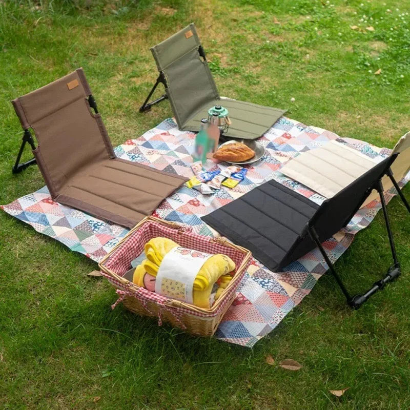 Foldable Outdoor Lazy Chair with Backrest Cushion, Portable Camping Beach Chair for Garden Park Picnic Travel