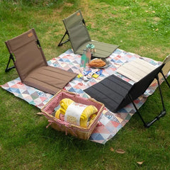Foldable Outdoor Lazy Chair with Backrest Cushion, Portable Camping Beach Chair for Garden Park Picnic Travel