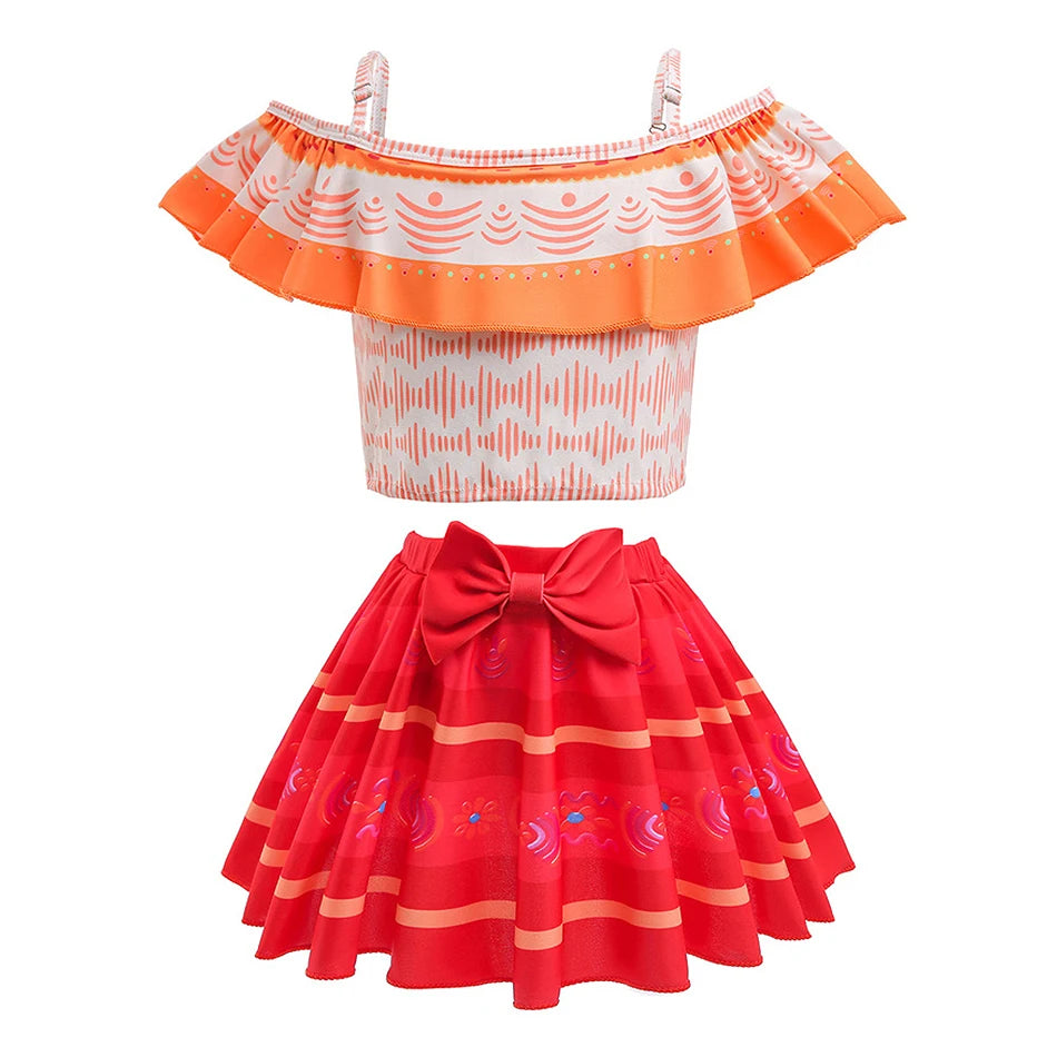 Encanto Cosplay Mirabel Isabela 2Pcs Tops Skirt Set Girls Dolores Luisa Pepa Bikini Swimwear Children Print Beachwear Costumes